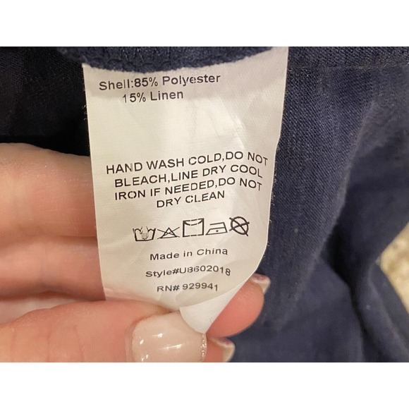 Suzanne Betro Navy Gray Linen Tunic Women’s Large Summer Cruise Flowy Top Blouse - Picture 4 of 4